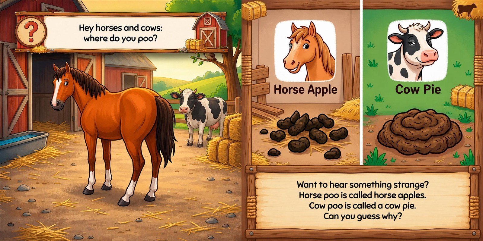Finished spread from POO POOPIE DOO! asking horses and cows where they poo
